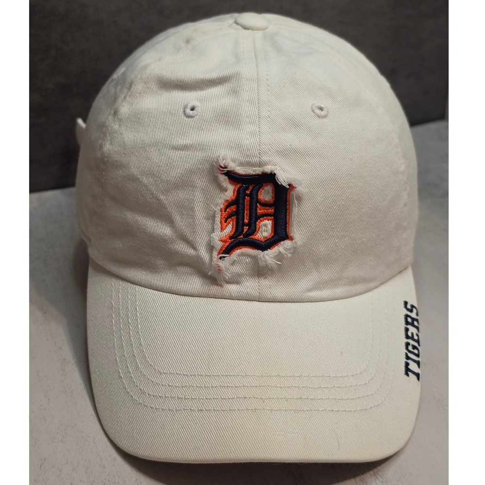 Detroit Tigers MLB Distressed Logo Cream Adjustable Baseball Dad Hat Mens